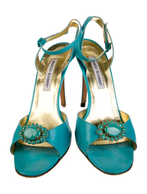 Manolo Blahnik Leather Crystal Embellishments Sandals