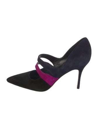 Manolo Blahnik Suede Colorblock Pattern Pumps