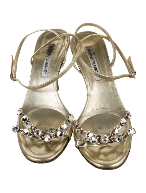 Manolo Blahnik Leather Crystal Embellishments Sandals