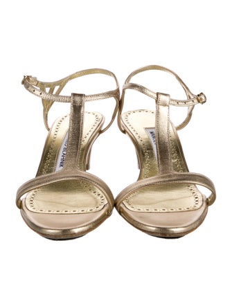 Manolo Blahnik Leather T-Strap Sandals