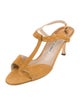 Manolo Blahnik Suede Whipstitch Trim T-Strap Sandals