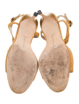 Manolo Blahnik Suede Whipstitch Trim T-Strap Sandals