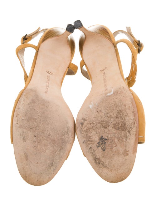 Manolo Blahnik Suede Whipstitch Trim T-Strap Sandals