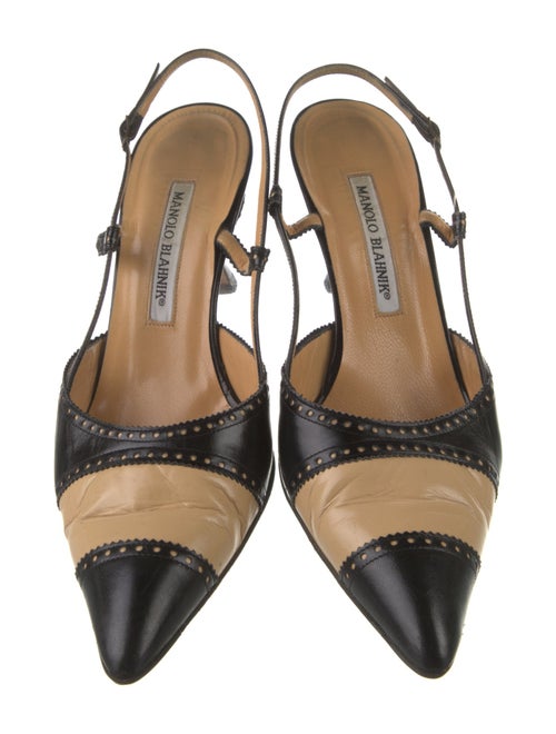 Manolo Blahnik Leather Colorblock Pattern Slingback Pumps