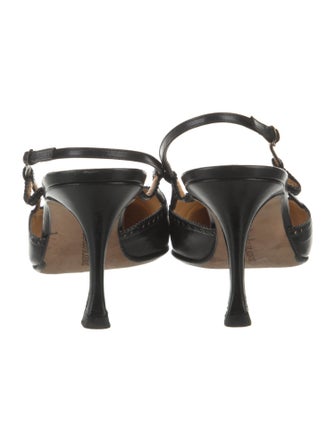 Manolo Blahnik Leather Colorblock Pattern Slingback Pumps
