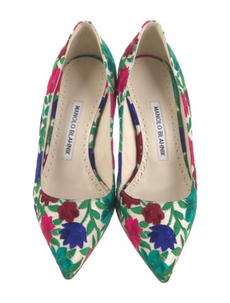 Manolo Blahnik Floral Print Embroidered Accent Pumps