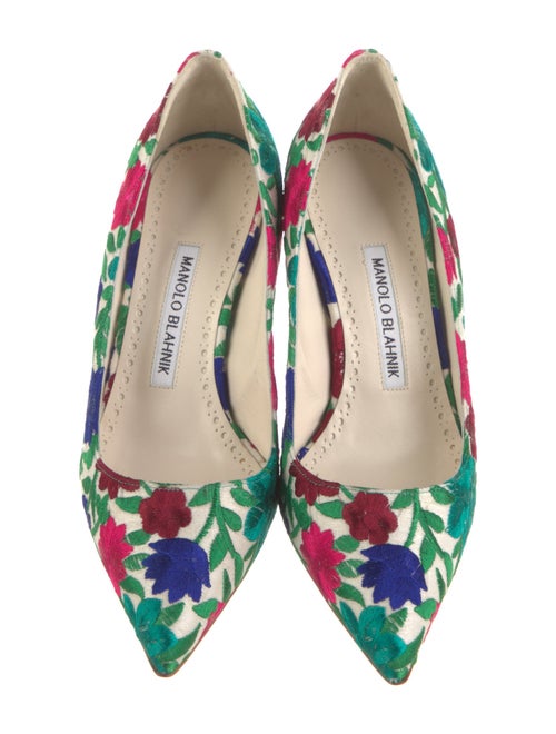 Manolo Blahnik Floral Print Embroidered Accent Pumps
