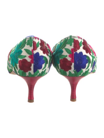 Manolo Blahnik Floral Print Embroidered Accent Pumps