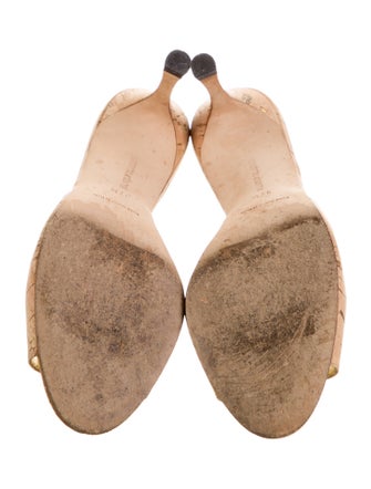 Manolo Blahnik Patterned Leather Trim Embellishment Slides