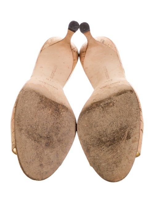 Manolo Blahnik Patterned Leather Trim Embellishment Slides