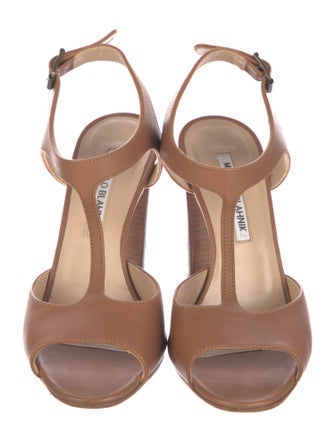 Manolo Blahnik Leather T-Strap Sandals