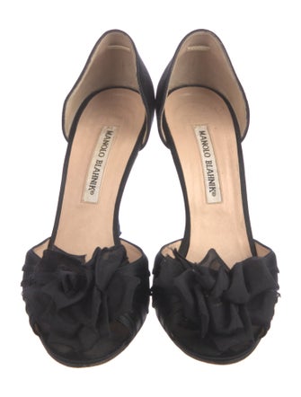 Manolo Blahnik Satin Crystal Embellishments D'Orsay Pumps