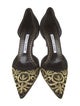 Manolo Blahnik Suede Embroidered Accent D'Orsay Pumps