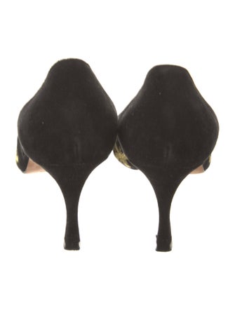 Manolo Blahnik Suede Embroidered Accent D'Orsay Pumps