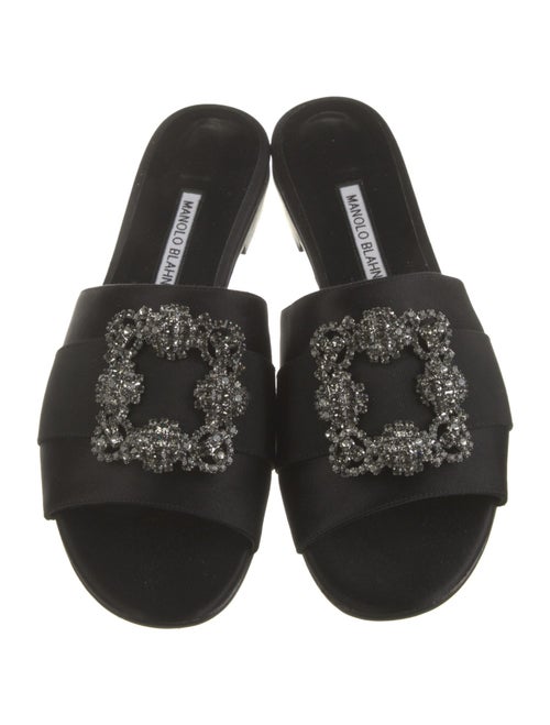 Manolo Blahnik Satin Crystal Embellishments Slides