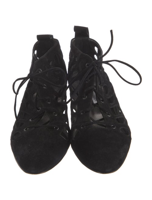 Manolo Blahnik Suede Lasercut Accents Mules