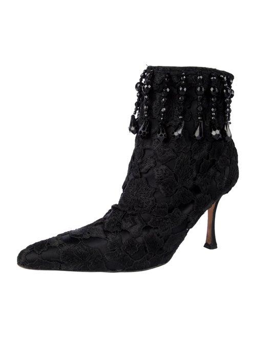 Manolo Blahnik Satin Beaded Accents Lace-Up Boots