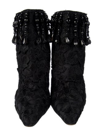 Manolo Blahnik Satin Beaded Accents Lace-Up Boots