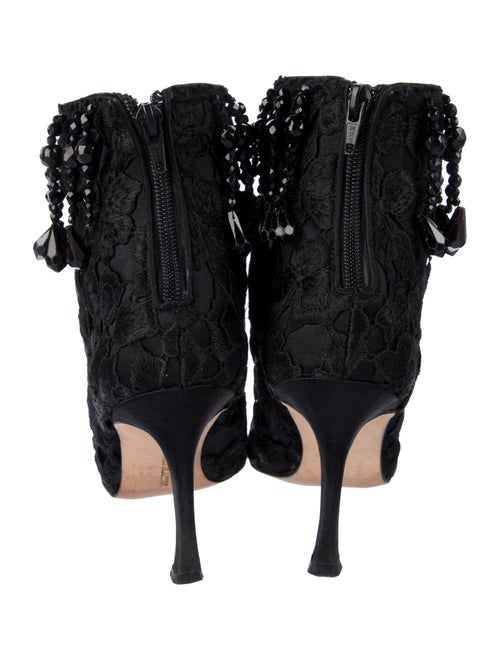 Manolo Blahnik Satin Beaded Accents Lace-Up Boots