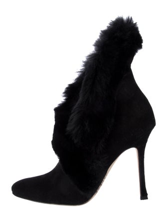 Manolo Blahnik Suede Fur Trim Lace-Up Boots