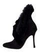 Manolo Blahnik Suede Fur Trim Lace-Up Boots