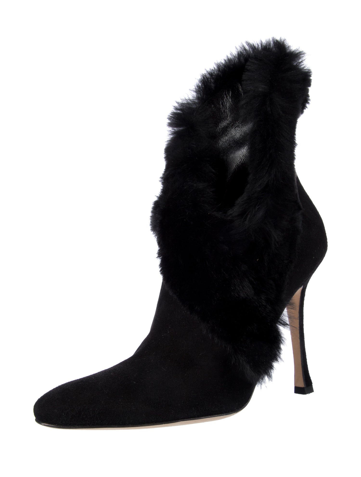 Manolo Blahnik Suede Fur Trim Lace-Up Boots