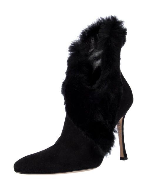 Manolo Blahnik Suede Fur Trim Lace-Up Boots