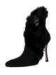 Manolo Blahnik Suede Fur Trim Lace-Up Boots