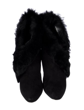 Manolo Blahnik Suede Fur Trim Lace-Up Boots