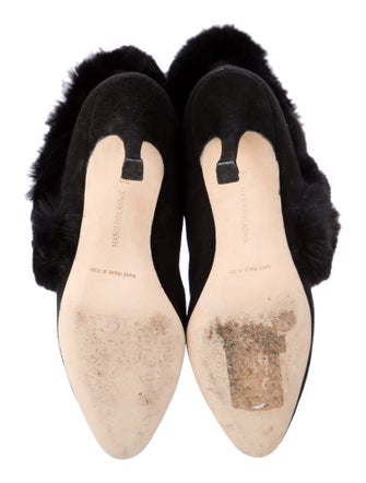 Manolo Blahnik Suede Fur Trim Lace-Up Boots