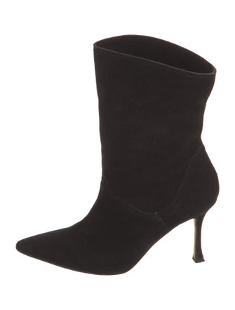 Manolo Blahnik Suede Leather Trim Embellishment Sock Boots