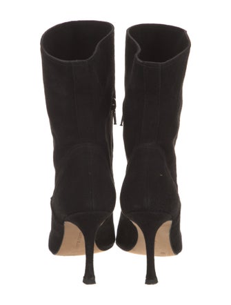 Manolo Blahnik Suede Leather Trim Embellishment Sock Boots