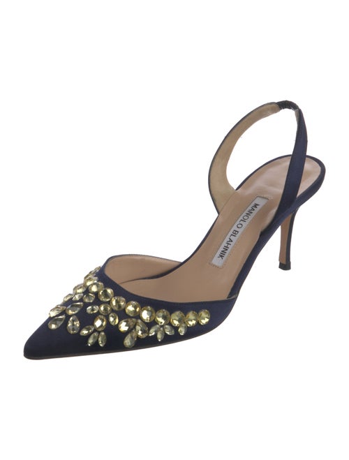 Manolo Blahnik Satin Crystal Embellishments Slingback Pumps