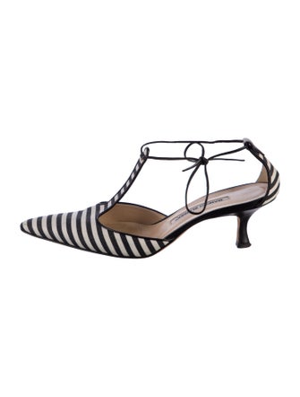 Manolo Blahnik Striped T-Strap Pumps