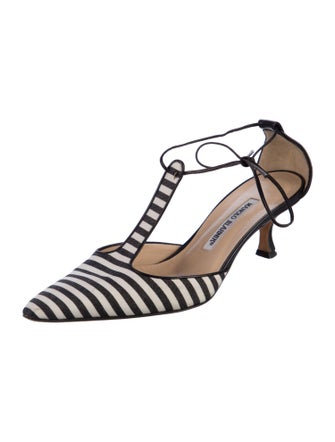 Manolo Blahnik Striped T-Strap Pumps