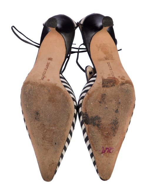 Manolo Blahnik Striped T-Strap Pumps