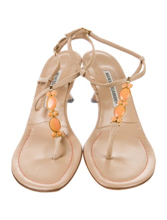 Manolo Blahnik Leather T-Strap Sandals