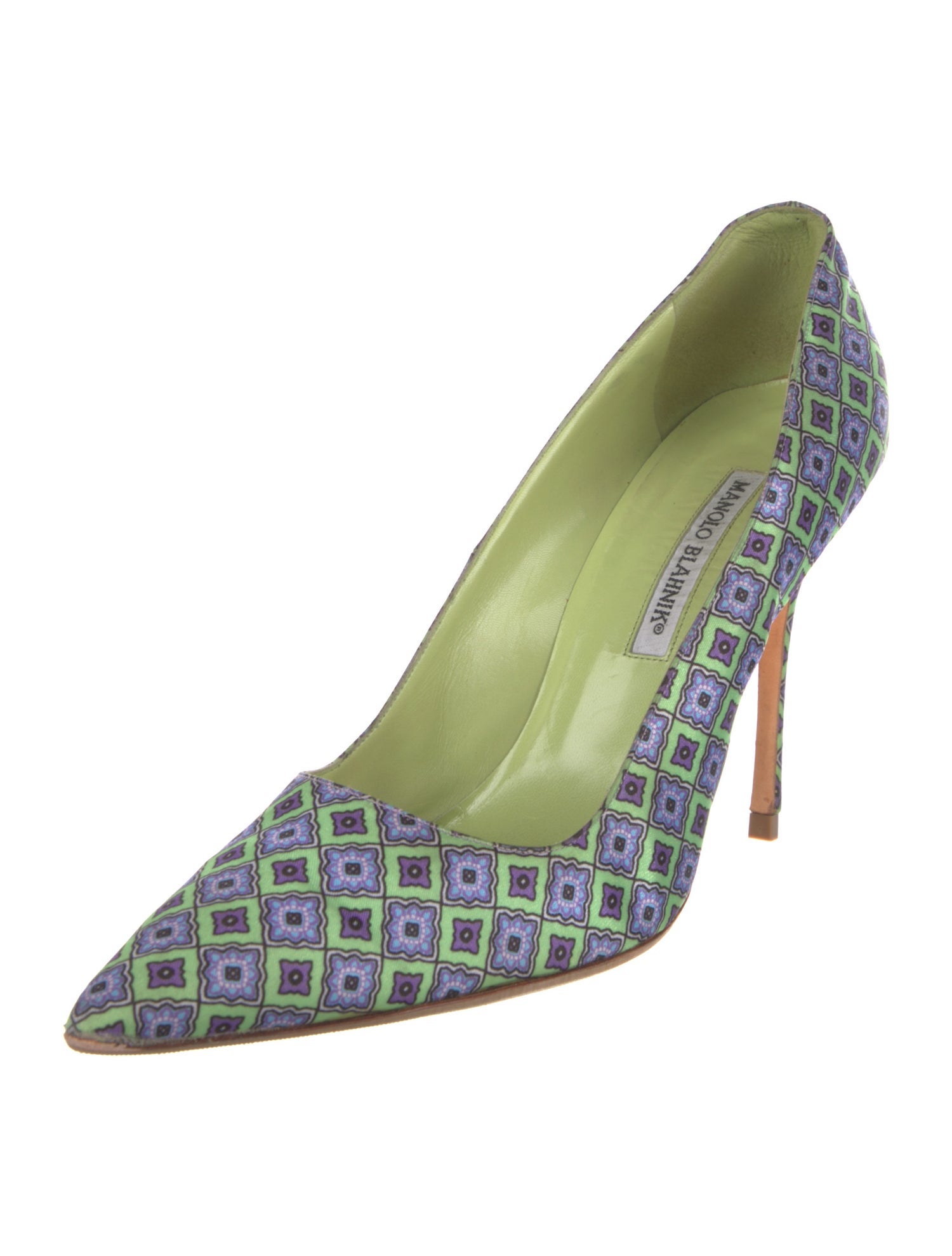 Manolo Blahnik Satin Printed Pumps