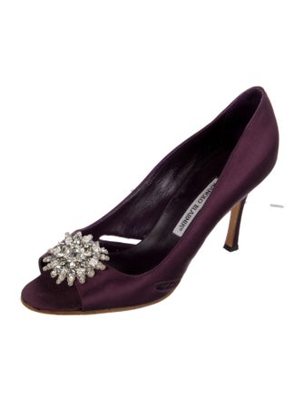 Manolo Blahnik Velvet Crystal Embellishments Pumps