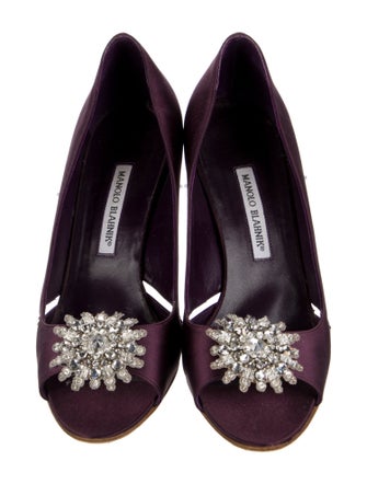 Manolo Blahnik Velvet Crystal Embellishments Pumps