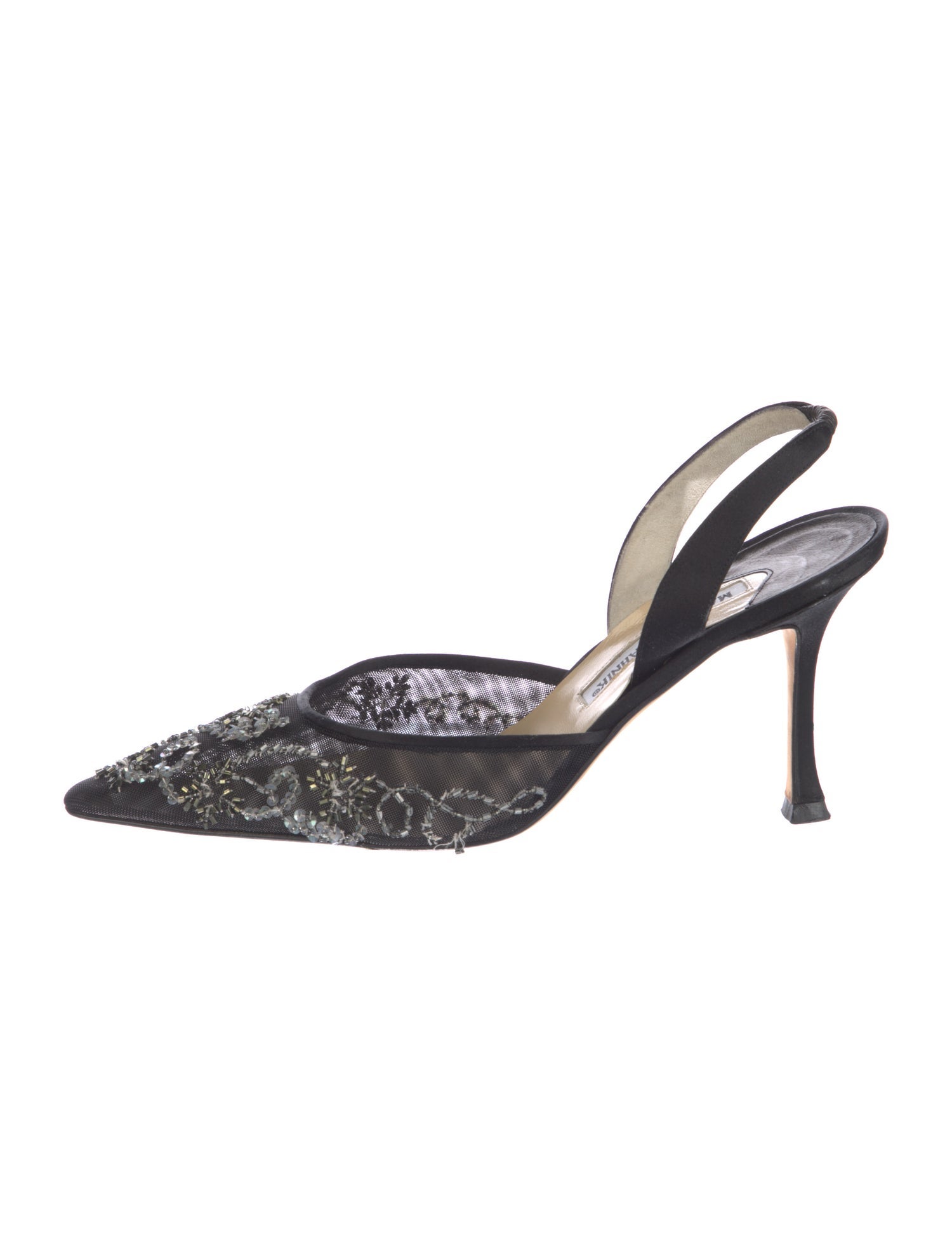 Manolo Blahnik Mesh Lace Trim Embellishment Slingback Pumps