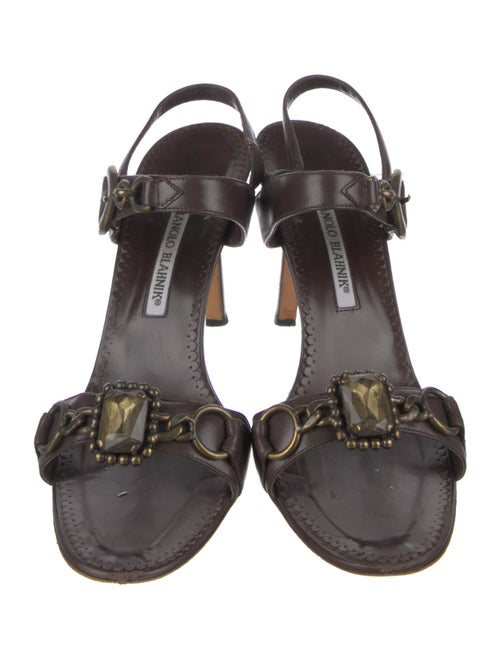 Manolo Blahnik Leather Crystal Embellishments Slingback Sandals