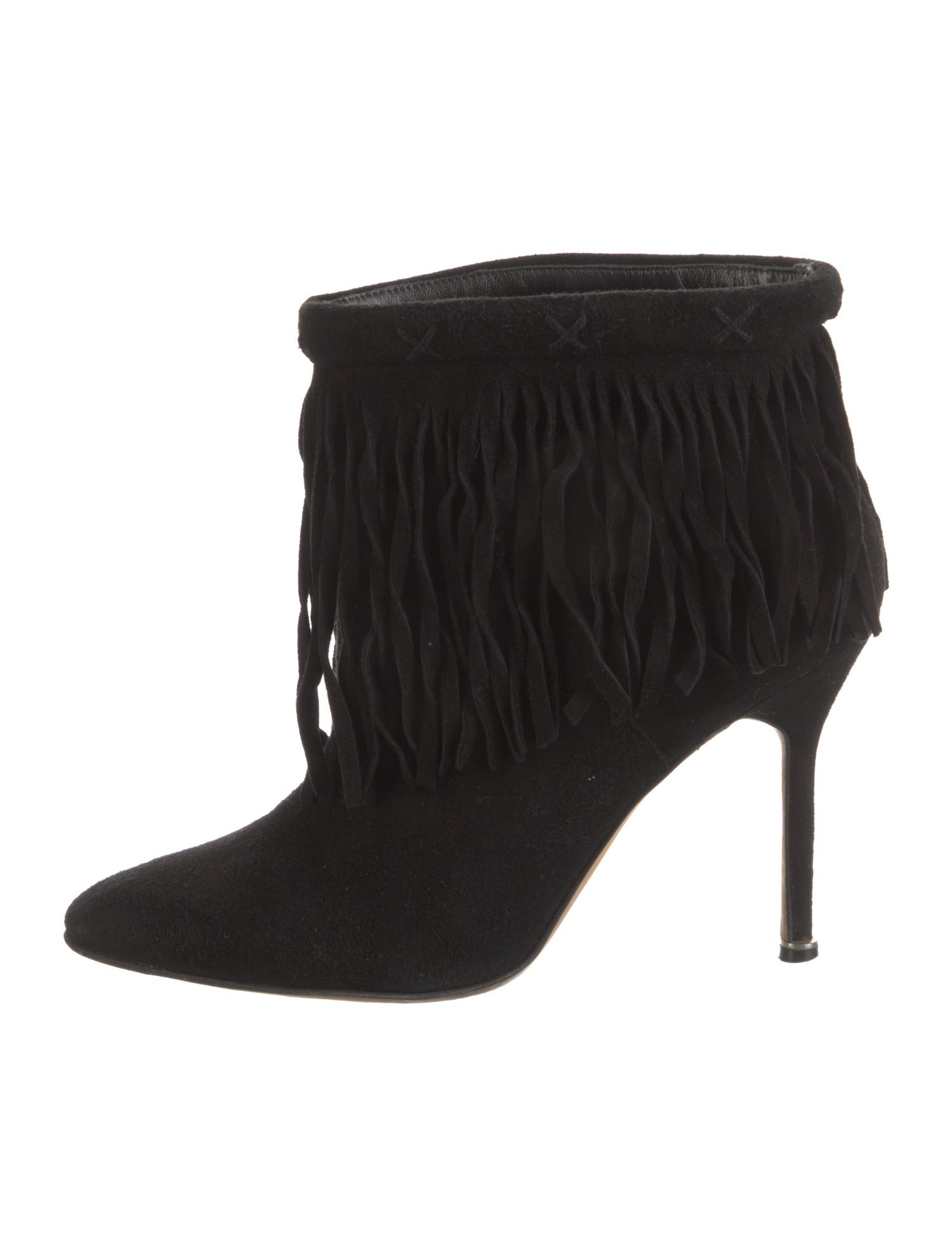 Manolo Blahnik Suede Fringe Trim Accent Boots