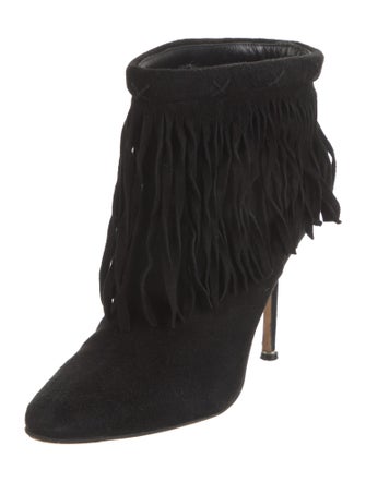 Manolo Blahnik Suede Fringe Trim Accent Boots