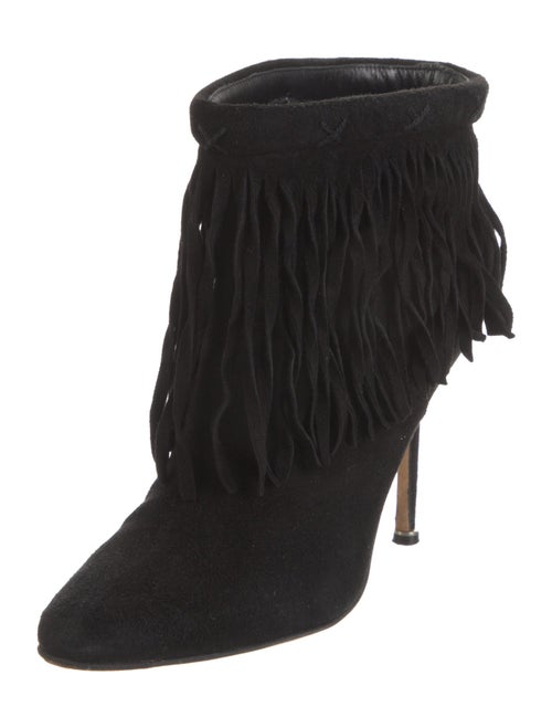 Manolo Blahnik Suede Fringe Trim Accent Boots