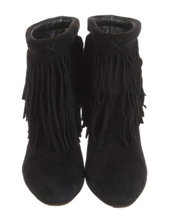 Manolo Blahnik Suede Fringe Trim Accent Boots