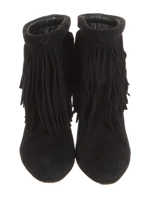 Manolo Blahnik Suede Fringe Trim Accent Boots