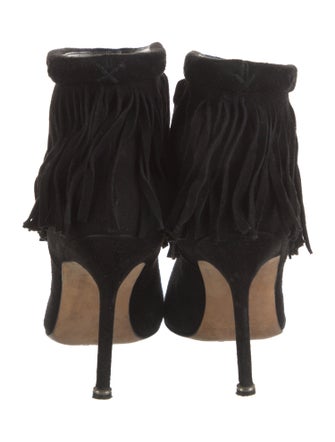 Manolo Blahnik Suede Fringe Trim Accent Boots