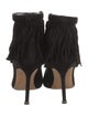 Manolo Blahnik Suede Fringe Trim Accent Boots