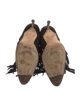 Manolo Blahnik Suede Fringe Trim Accent Boots
